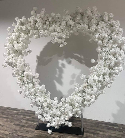 Heart Shaped Flower Arch 6.5ft, 5D Wedding arch flowers, Wedding heart arch, White Roses Arrangement