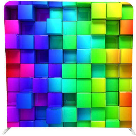 8X8FT PILLOWCASE TENSION BACKDROP-RAINBOW 3D BLOCKS